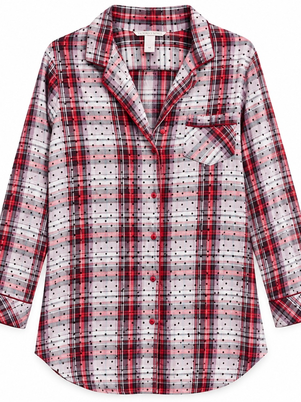 Victoria’s Secret Size M Plaid Polka Dot Sleep Shirt Pajama Top Preppy Cozycore